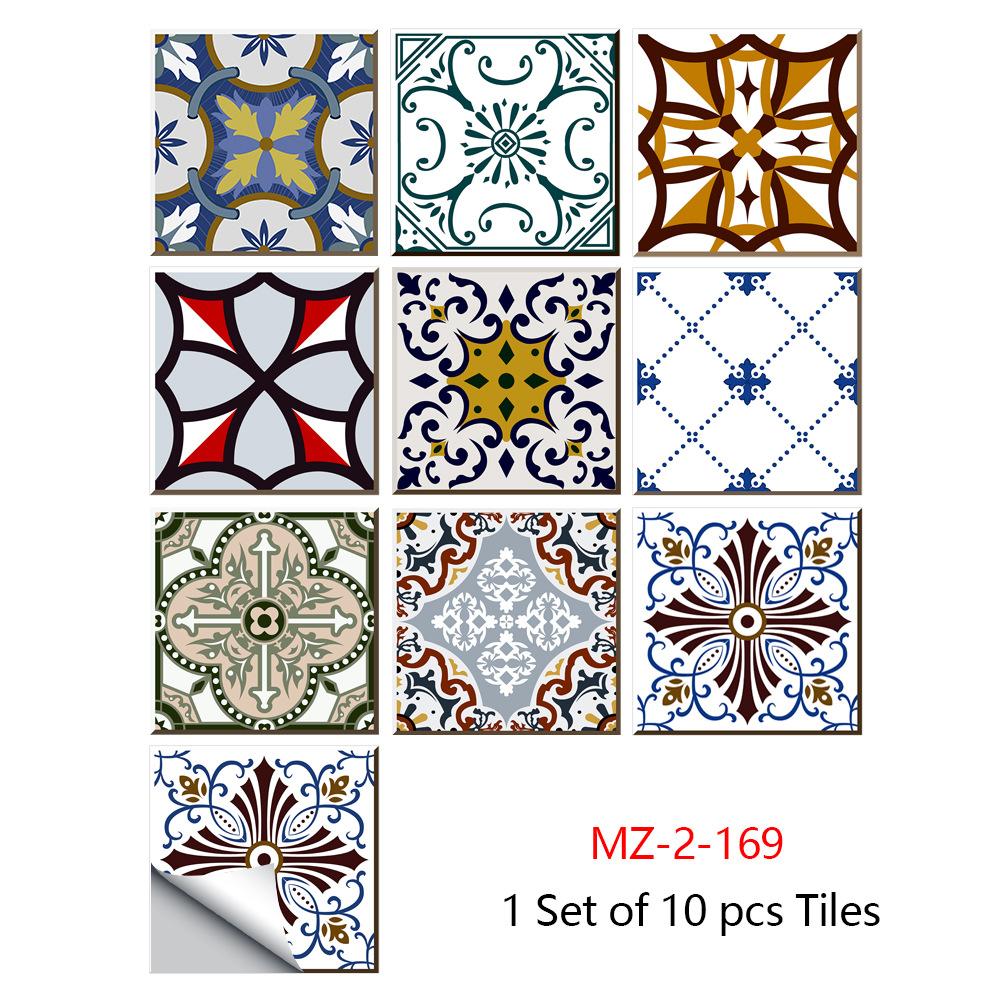 10pcs Mandala Crystal Hard Tiles Ceramic Wall Stickers Peel Stick Decals for Kitchen Wardrobe Home Decor Art Mural DIY