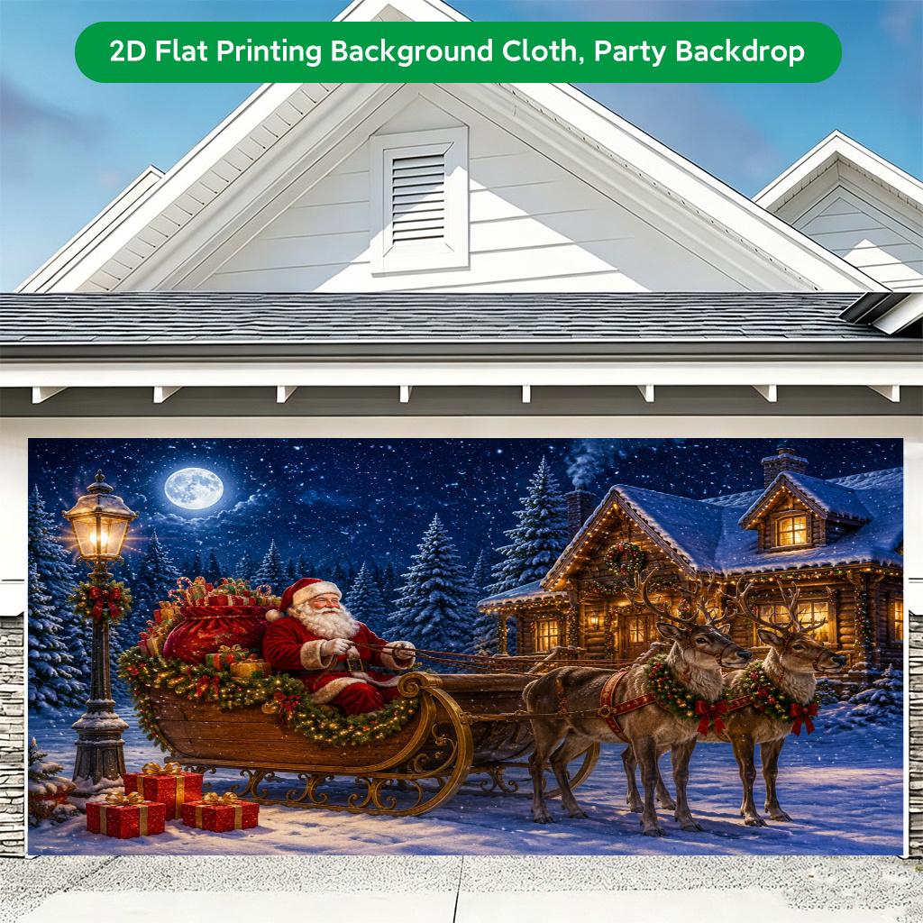 1Pcs Night Santa Sleigh Ride Decoration Background Winter Backdrop For Photo Studio Photo Booth Party