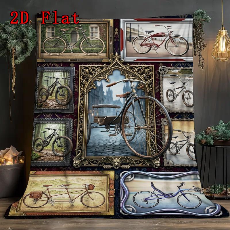 Bicycle Collection 2D Flat Pattern Flannel Blanket, High quality All Seasons, Home Decor, Warmth and Comfort, Perfect for Christmas Gifts.