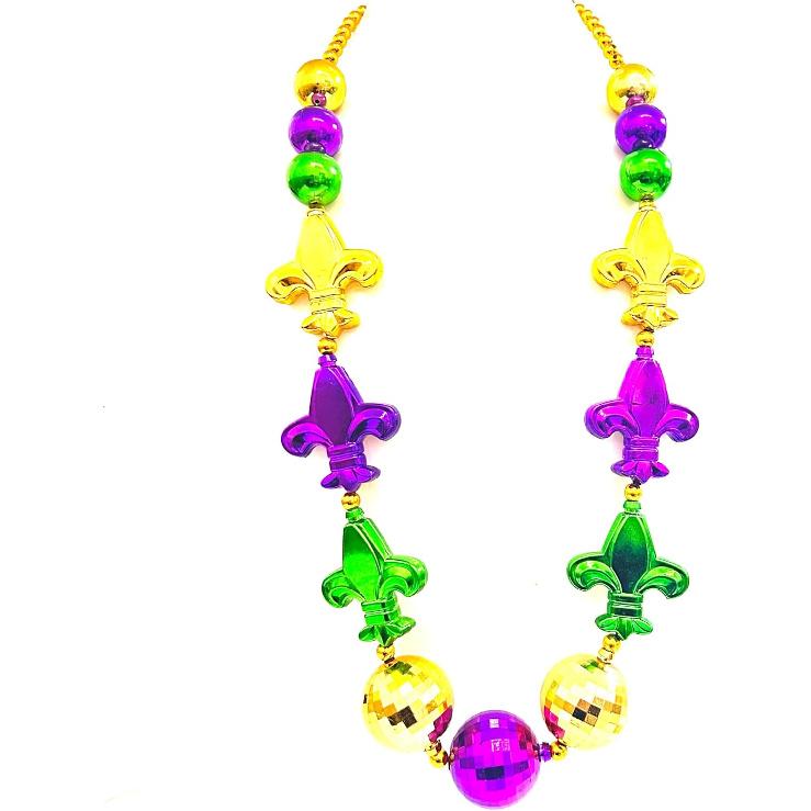 10 Pcs Mardi Gras Jumbo Ball Bead Necklaces Carnival Gold Purple Green Mardi Gras Beads Parade Holiday Party Supplies