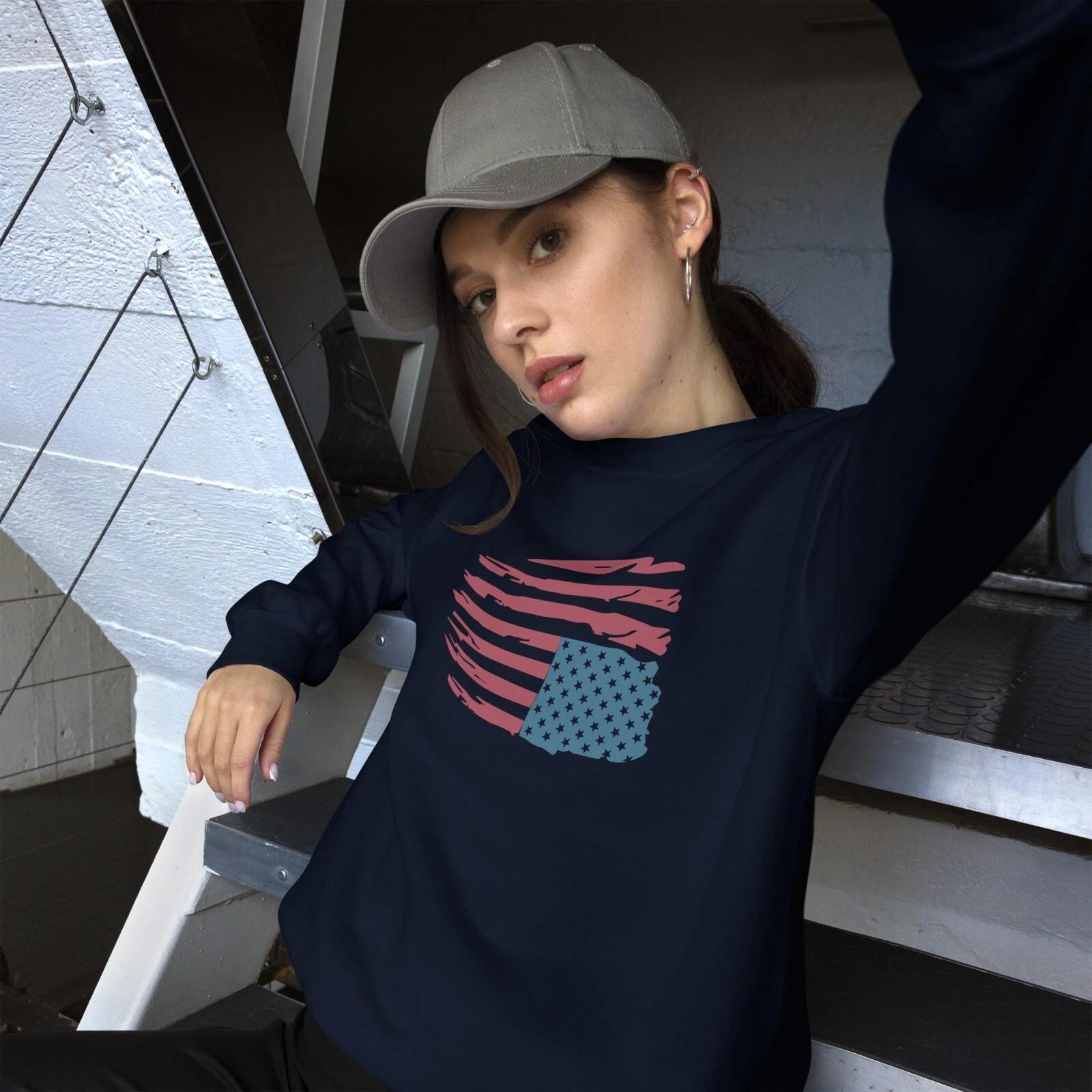 Upside-Down Distressed American Flag Gildan 18000 Unisex Sweatshirt 3XL