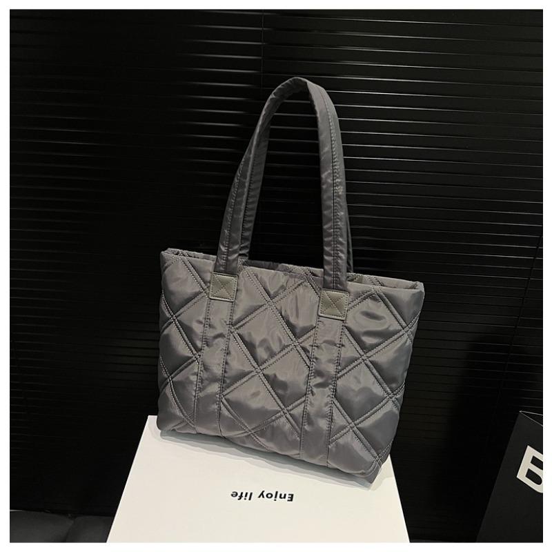 

Сумка-тоут новая простая нейлоновая сумка большой вместимости ромбовидная вышивка нитью сумочка повседневная наплечная сумка серый