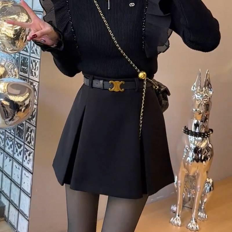 

Women s Spring 2025 Korean Style Ruffle Sweater & High-Waisted Midi Skirt Two-Piece Set M [95-105 lbs]