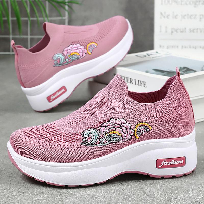 Shoes Women's and Women's Shoes Platform Heightening Shoes Medium Embroidered Shoes Casual Flying Woven Breathable Casual Shoes Single Shoes