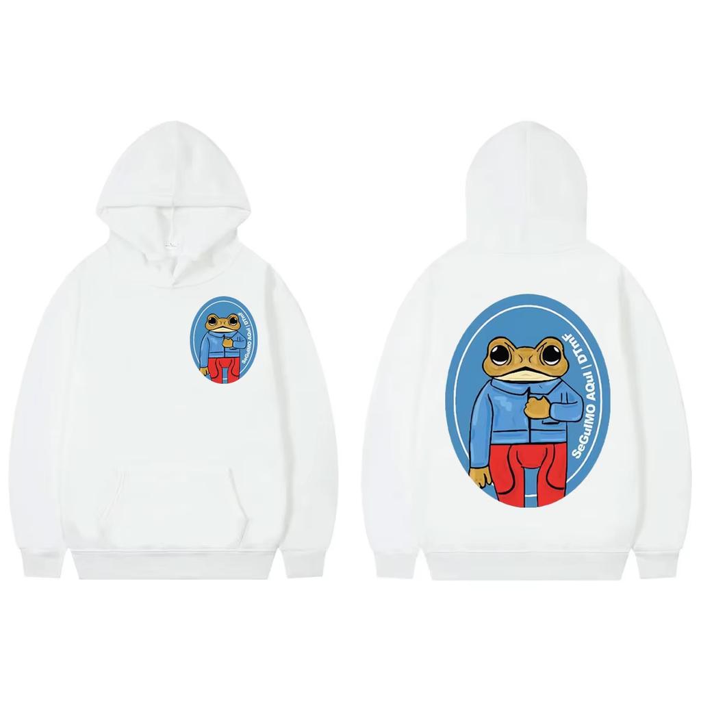 The cute little frog print hoodie pullover is suitable for both men and women for autumn and winter street casual sports