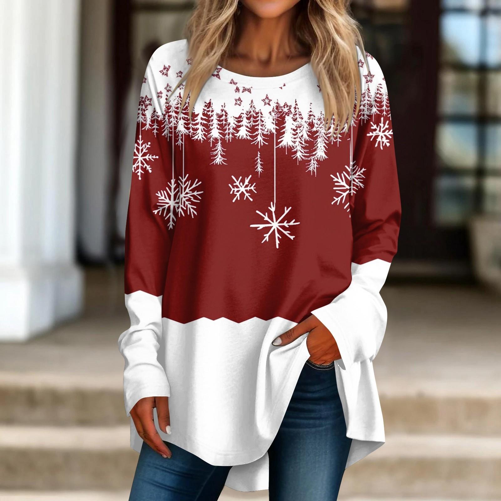 Женская повседневная футболка больших размеров с длинными рукавами и круглым принтом — фото 7