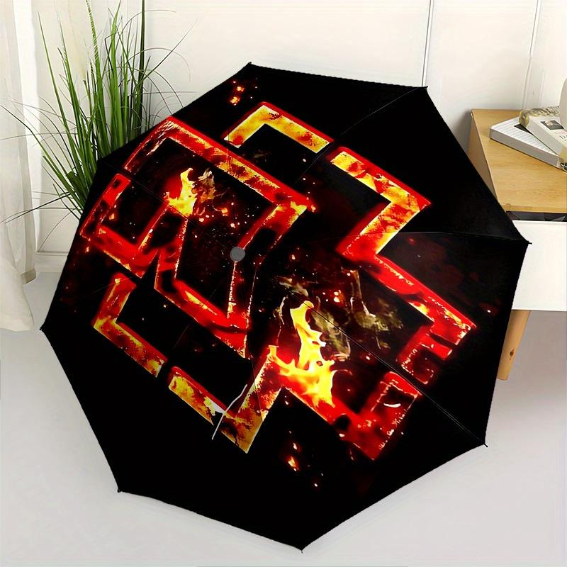 1 Stück Flammenkreuz Rammstein-Thema Hochwertiger Regenschirm, Automatisches Öffnen und Schließen, Multifunktionaler Regenschirm G0811012