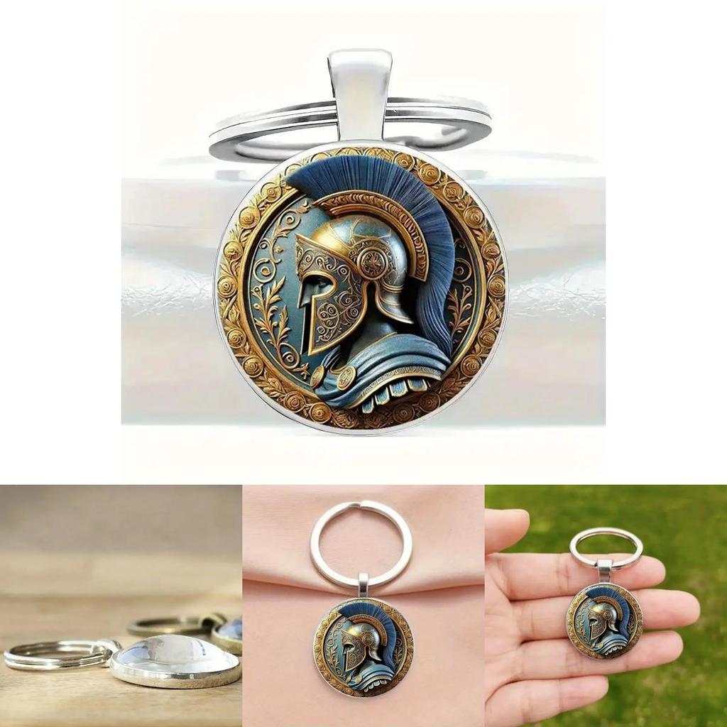Roman Warrior Helmet Glass Alloy Keychain With Modern Minimalist Look For Party Favor