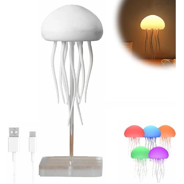 LED Jellyfish Lamp,RGB Gradient Jellyfish Bedside Lamp, Voice Control Jellyfish Lamp,Dancing Jelly Fish Light Lamp, Rechargeable Jellyfish Table Lamp