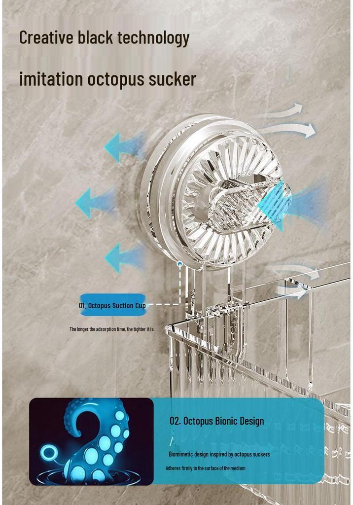 No-Drill Bathroom Suction Cup Storage Shelf, Multi-functional Wall-Mounted Washstand Organizer