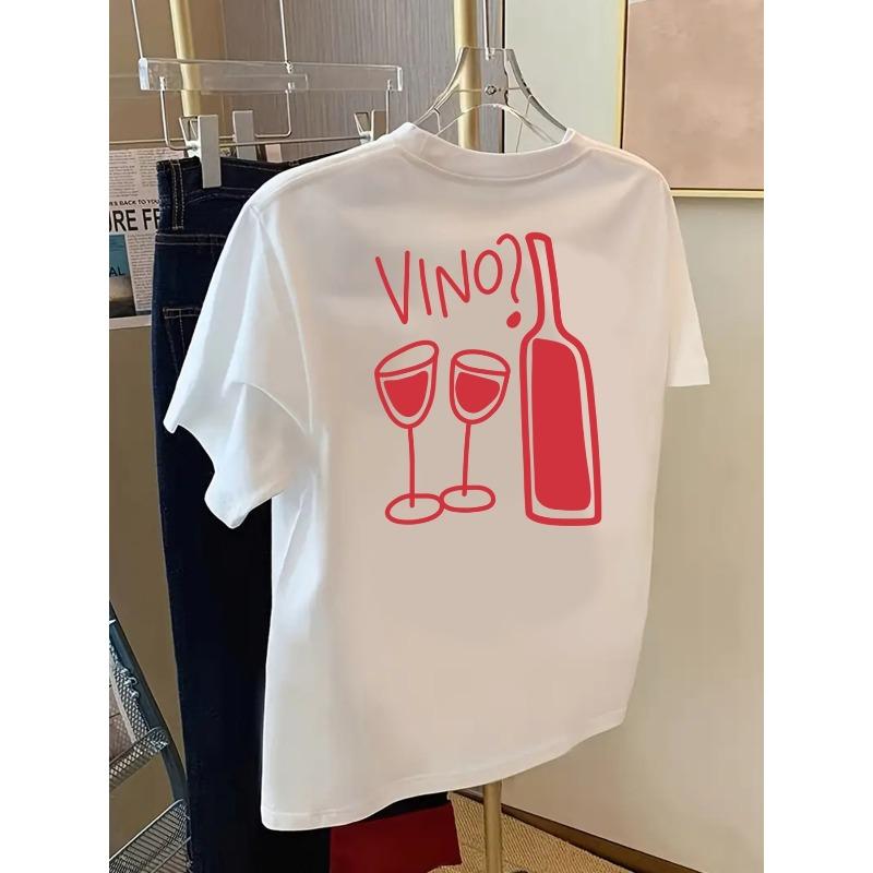 

Women s Wine Themed T-Shirt - Front & Back Wine Print Short Sleeve Crew Neck Top with Wine & Grape Design Suitable for Spring Summer Fall Casual WeaR S белый