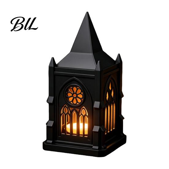 Glowing Ornament Decor Gothic Cathedral LED Candle Lantern, Church Shaped Flameless Tealight Lamp, Luminous Figurine for Home Spooky Vintage