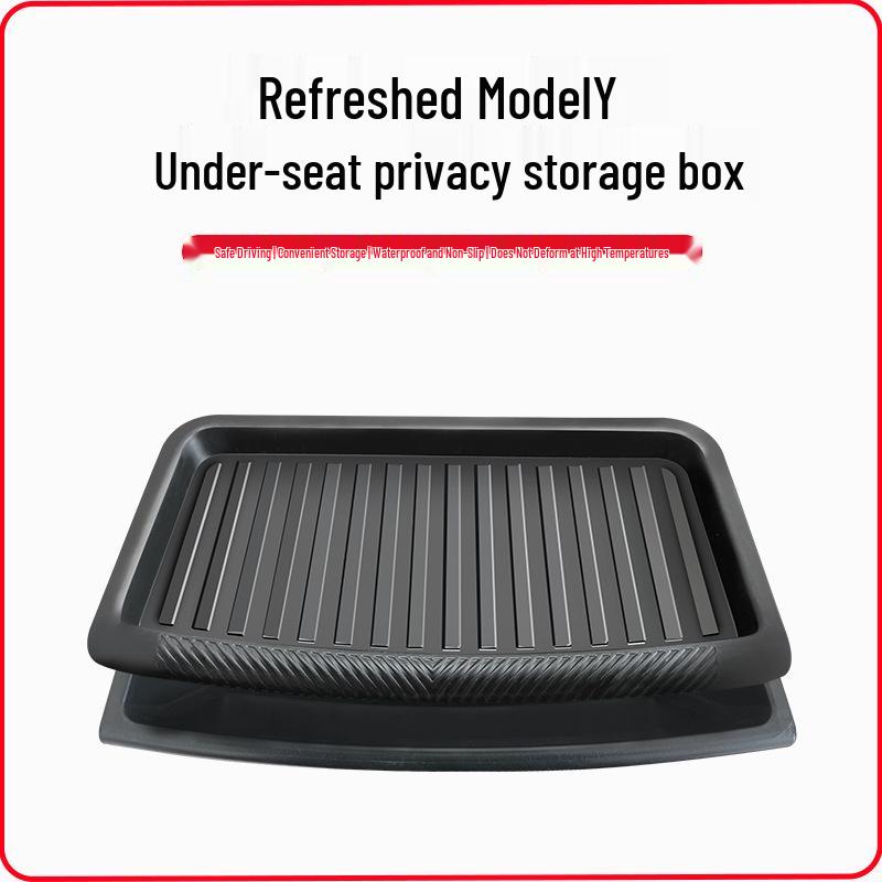 Tesla Model Y Under-Seat Storage Upgrade: Rear Seat Storage Box Modification. Under-seat Storage Box + Cover