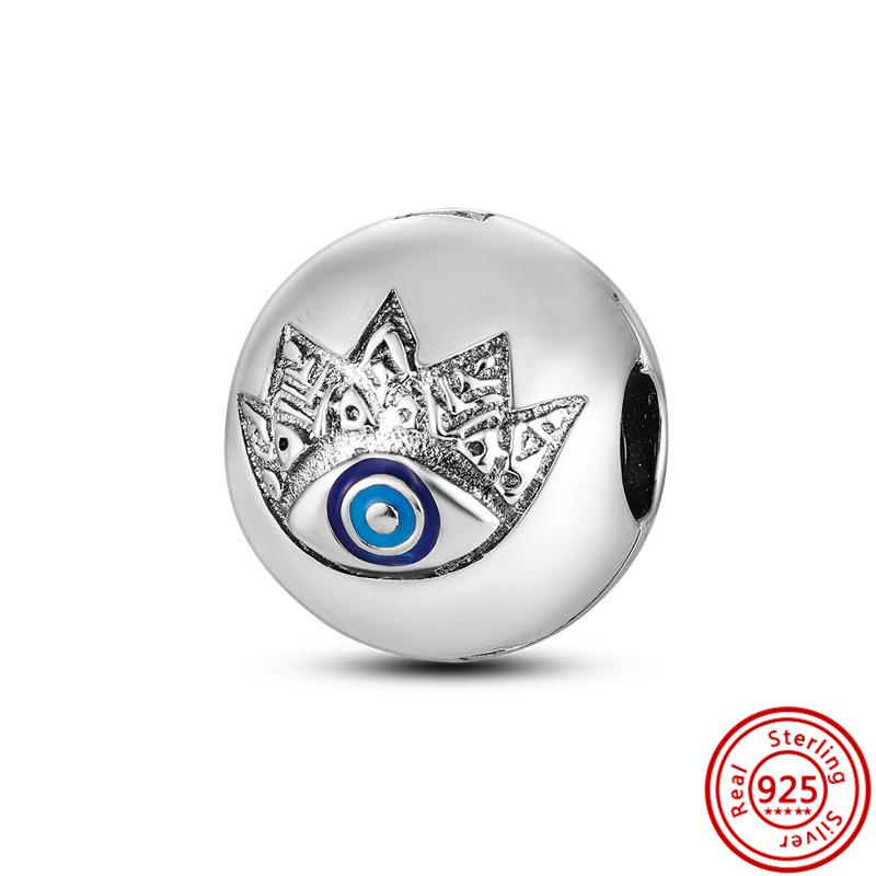 Authentischer S925 Sterling Silber Anhänger mit blauen Dämonenaugen, Palmen-Serie, runde Perlen, passend für originale Charms-Armbänder, Damenschmuck