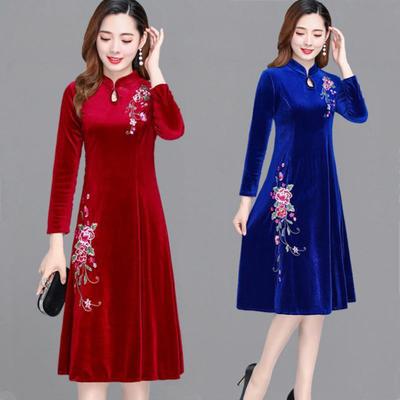 Dámské jarní letní šaty Cheongsam v etnickém stylu, středně dlouhé šaty