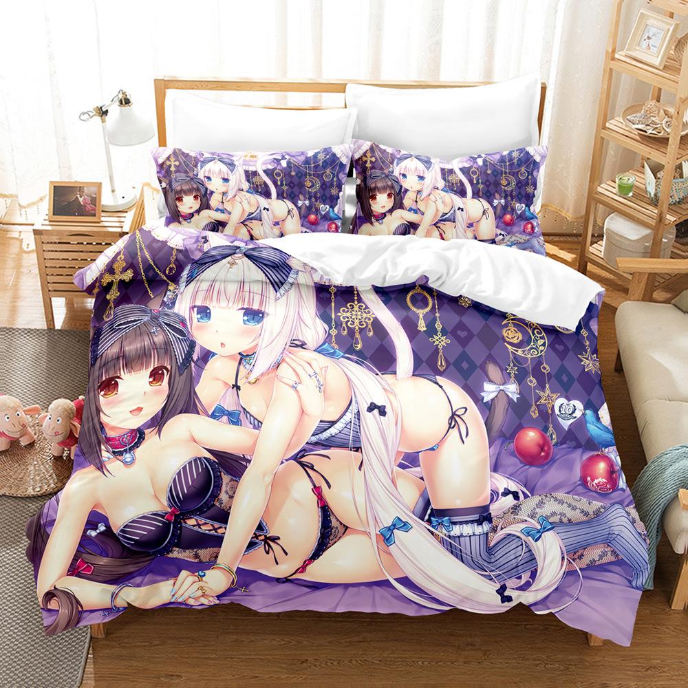 Digital Printing Chemical Fiber Sexy Beautiful Women Bedding Three-Piece Set, Starting From Approval