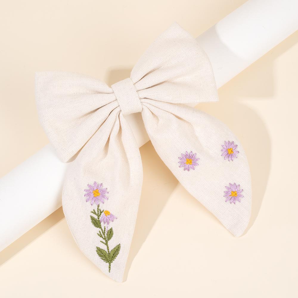 Floral Embroidered Bow Hair Clips Flower Ribbon Hairpins Sweet Handmade Bownot Barrette For Girls Women Kids Headwear Accesories