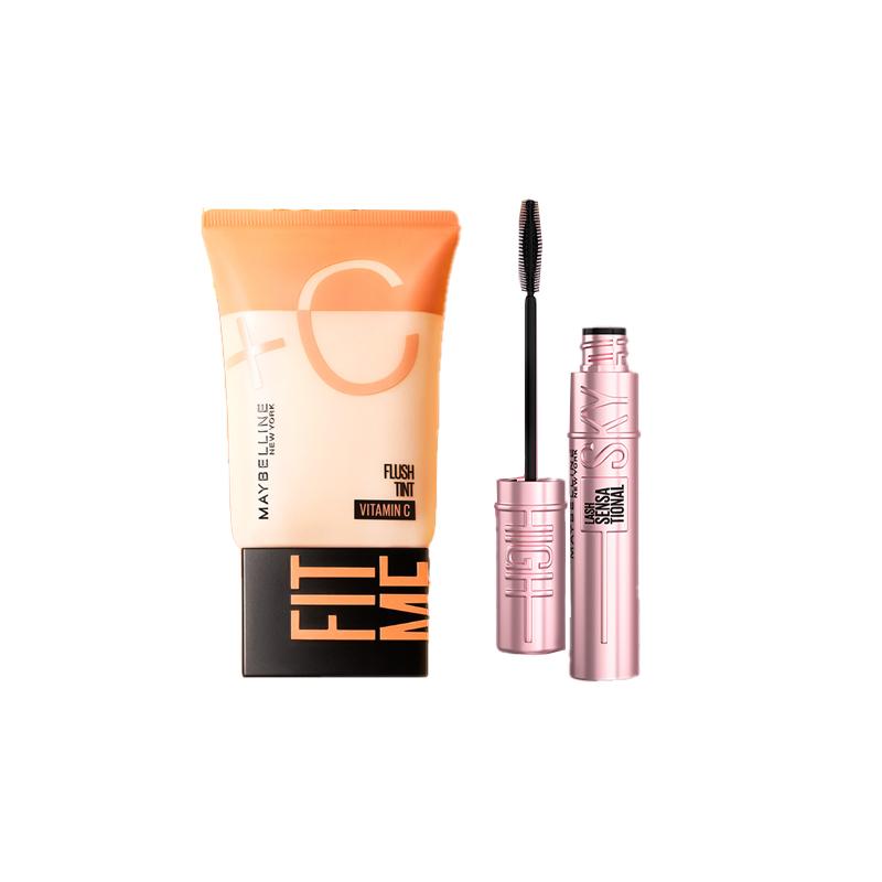 Набор Maybelline Early C для улучшения цвета лица и тушь #01 Утро C туба изоляция пред-макияж лосьон - Летающее Утро C туба 02 коричневый