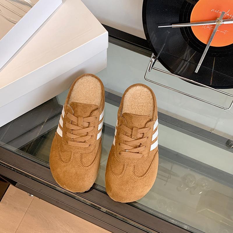 

Three bars increase height by 5cm~ Women s outer wear 2025 autumn and winter new lazy shoes velvet soft-soled shoes German training half slippers 40 верблюд