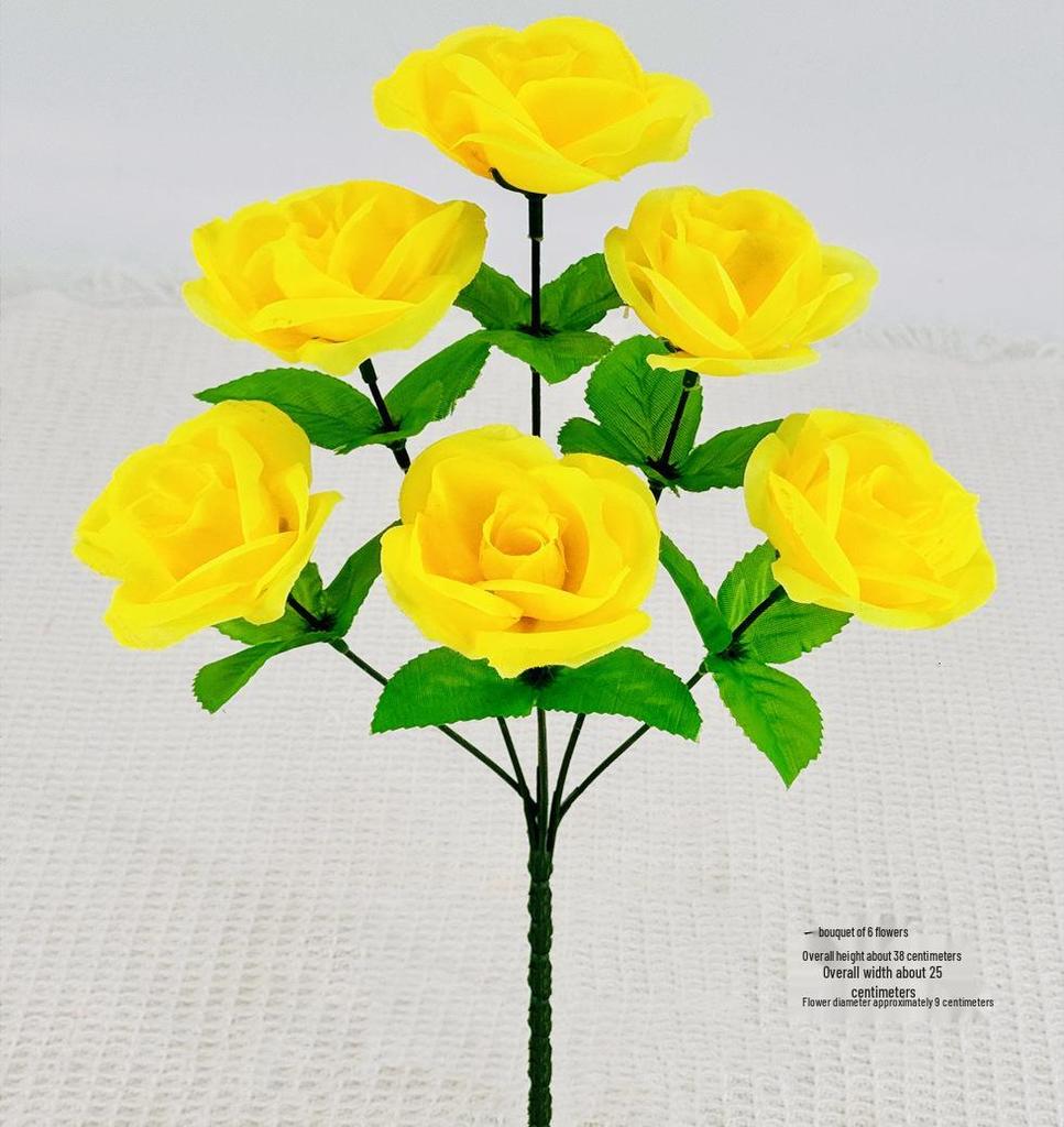 Curly Edge Red Rose Bouquet - 6 Head Artificial Silk Flowers for Living Room Decoration