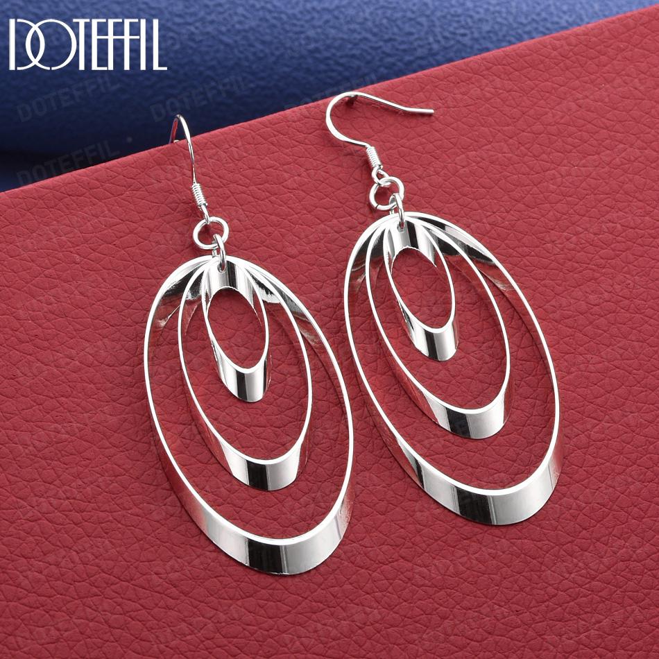 925 Sterling Silver Gift Triple Hoop Pierced Earrings Fashion Jewelry 2.50*4.50cm