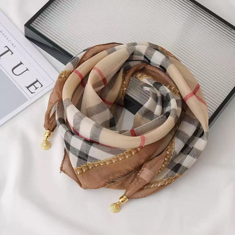 Women Korean Style Leopard Print Magnetic Buckle Scarf Thin Triangle Neck Kerchief Versatile Decorative Neck Scarf for Spring Autumn