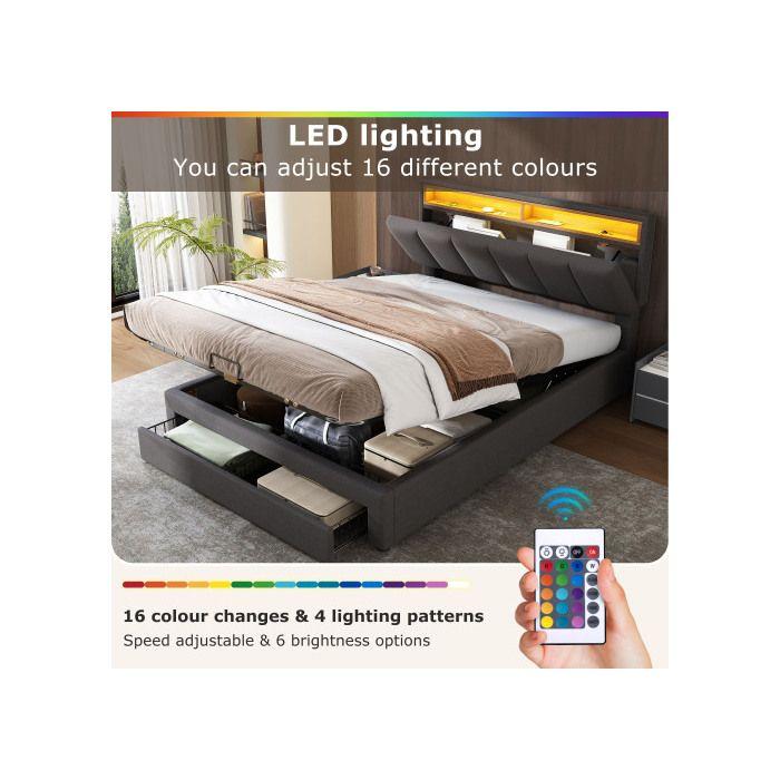 Bed - MUVOE - 140x190 Cm - Upholstered - LED Lighting - Storage Drawers