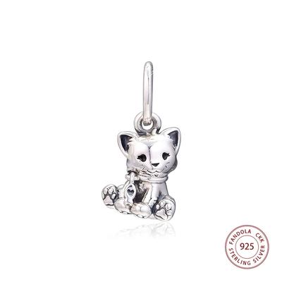 Cuentas y abalorios colgantes de gato dulce de Plata de Ley 925 auténtica, se adapta a pulseras europeas, joyería de plata 925 para mujer