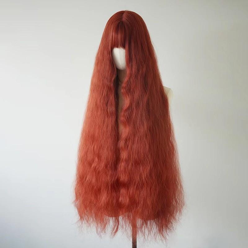 Parrucca Lunga Ondulata Riccia con Frangia Parrucche Rosa per Donne Costume Cosplay Sintetica 40 pollici Parrucca Lolita