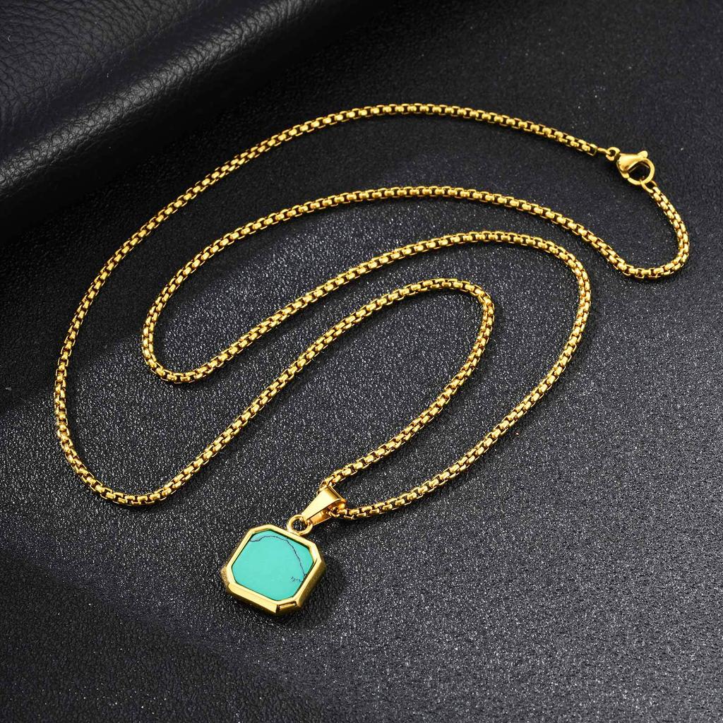 Stainless Steel Square Pendant Men, Sweater Stacked Necklace, Natural Tiger Eye Sweater Chain Nc-892