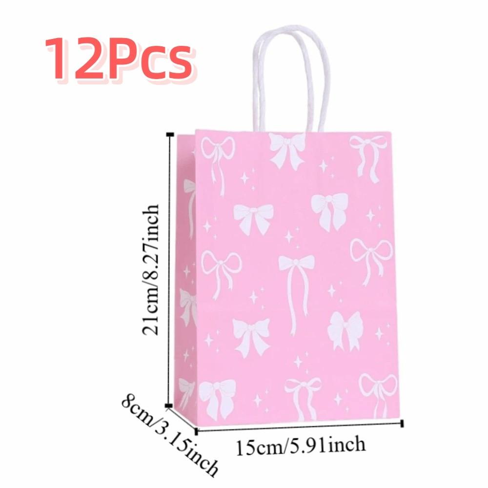 12Pcs Paper Gift Packing Bag Pink Bow Candy Cookie Bags Durable Present Wrap Bag  Celebration