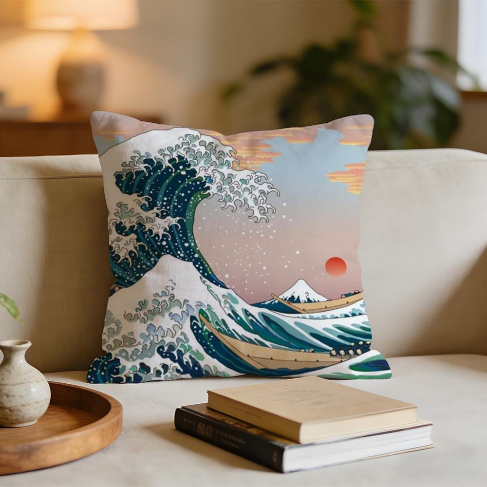 Японские волны Наволочка Короткая плюшевая наволочка для кровати дивана автомобиля Стирка в машине 30x30cm