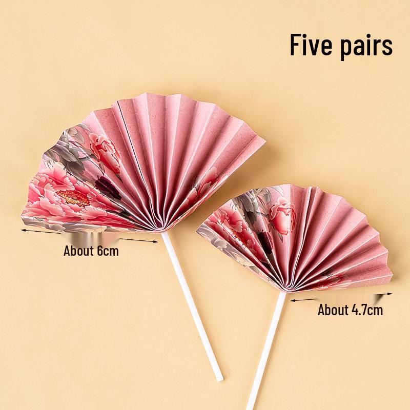 Creative Red Folding Fan Cake Topper for Grandpa and Grandma's Birthday Celebration
