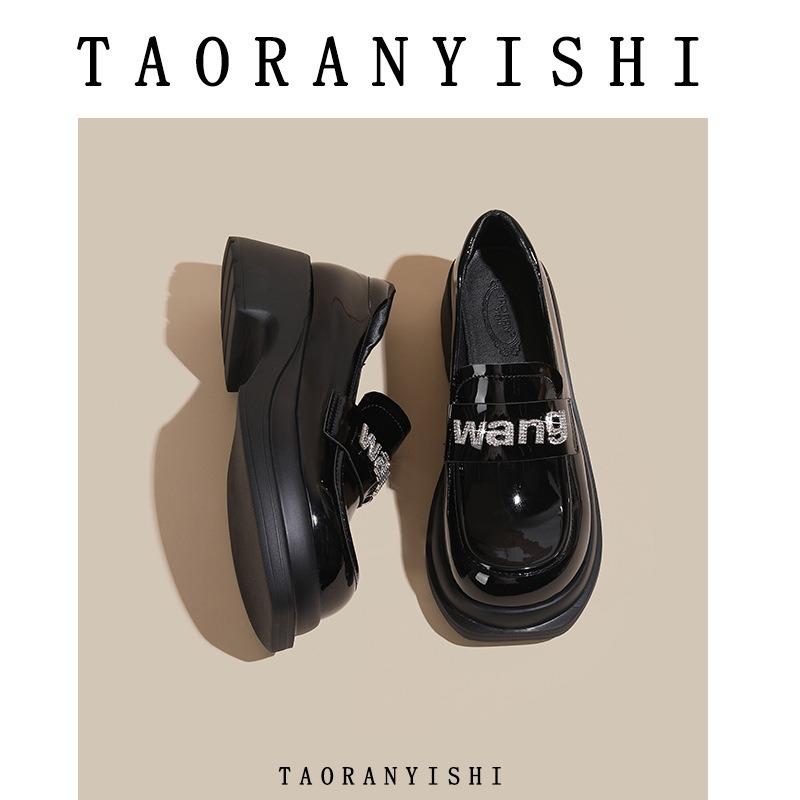 Thick-soled Small Leather Shoes for Women's Spring New Versatile Rhinestone Pearl Niche Women