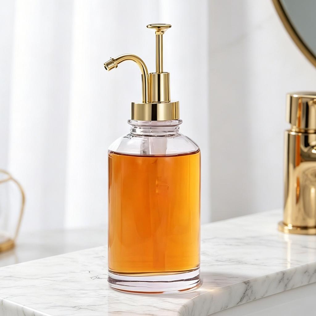 Coffee Syrup Dispenser 500ml Clear Thickened Glass Soap Dispenser Bottle for Kitchen Bathroom Gold Pump Head