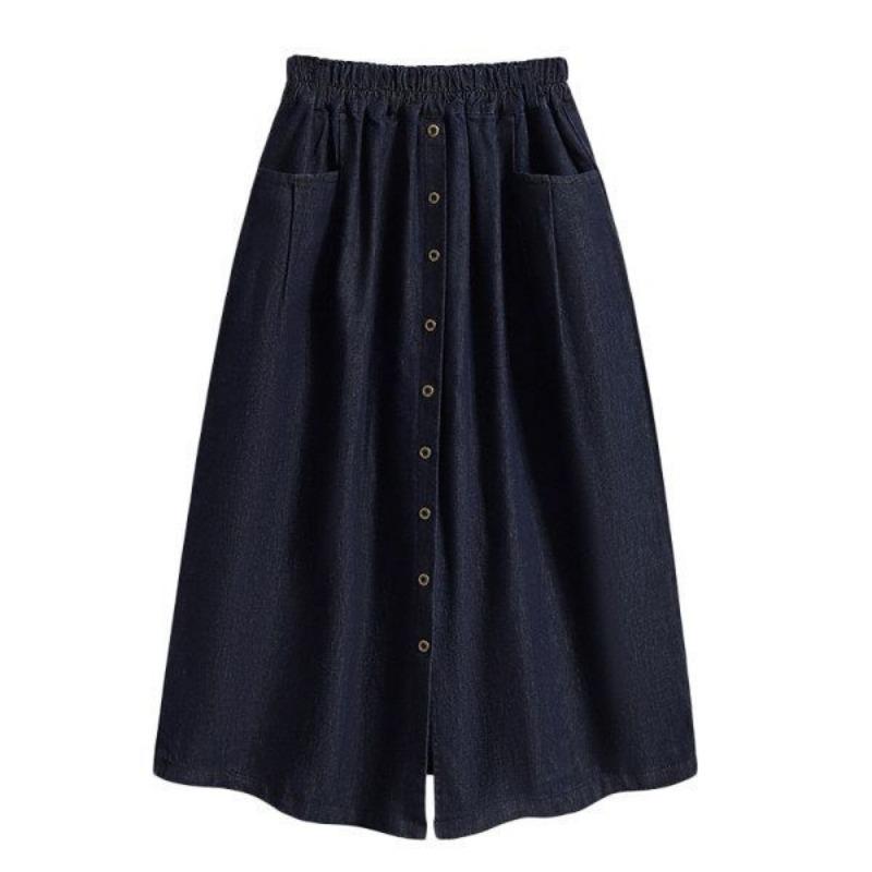 Summer 2025 New Plus Size Elastic Waist Slimming Women's Skirt Split A-line Retro Denim Skirt Mid Length