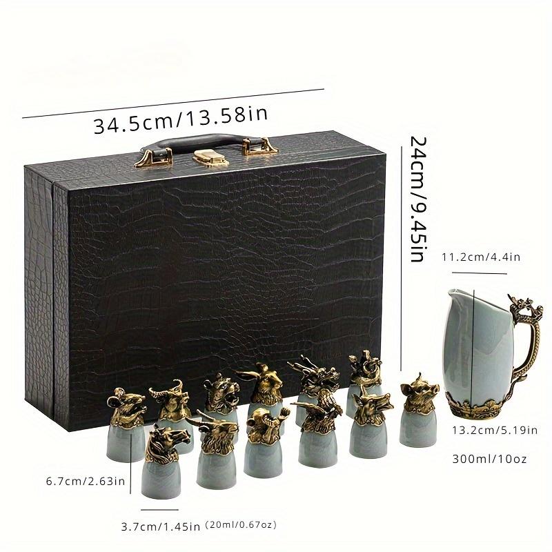Set mit chinesischem Sternzeichen, Getränkeset, Schnapsgläser aus Keramik und Weintopf, chinesisches Baijiu-Set, Trinkgeschirr, Geschenke