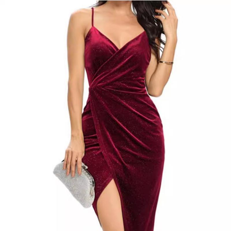 Dámské nové zlaté sametové halter šaty s otevřenými zády Horké zlaté sexy klubové večerní šaty