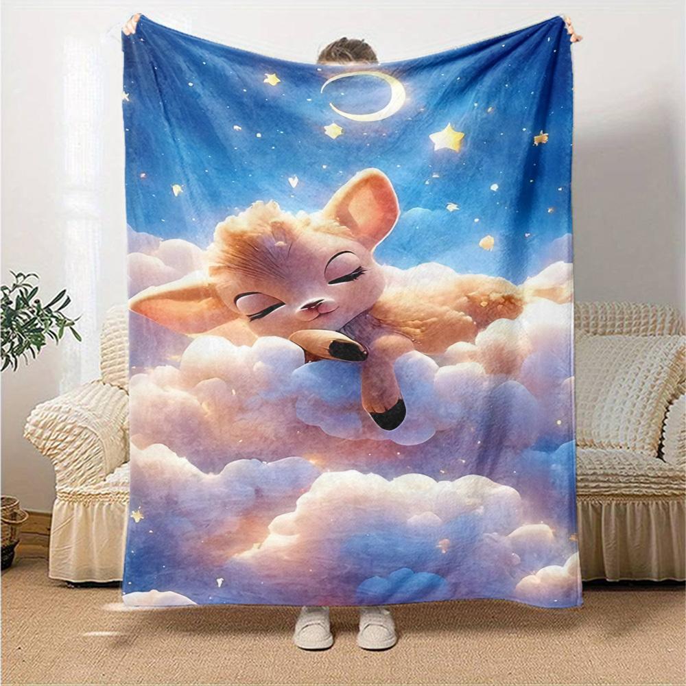 1pc Clouds Stars Blanket Lightweight Flannel Throw for Sofa Bed Travel Camping Livingroom Office Couch Chair