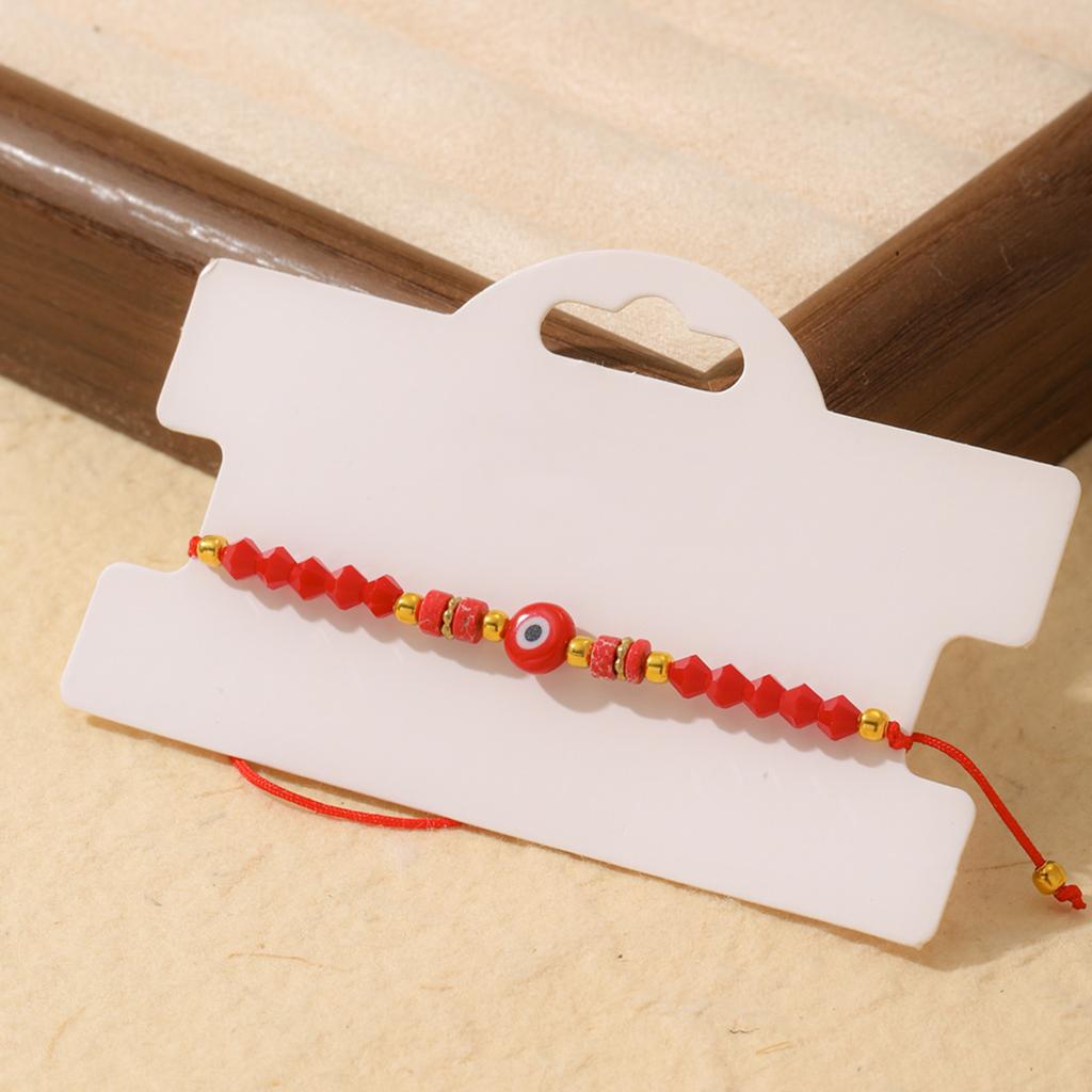 Evil Eye Beaded Bracelet Adjustable Braided Rope Wristband Synthetic Crystal Jewelry Gift for Women