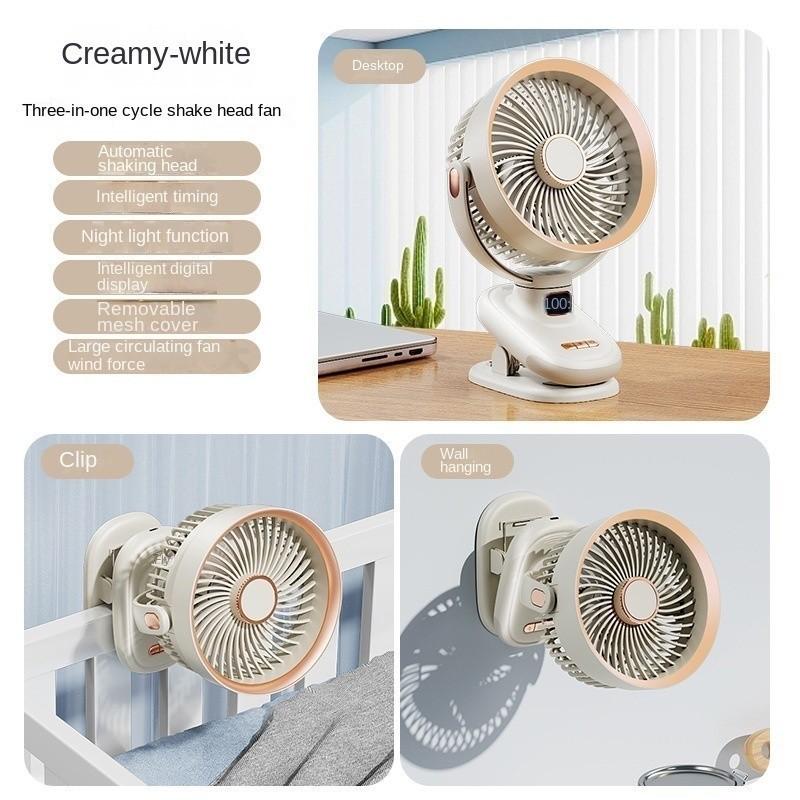 Wireless Auto Rotate Fan Small Portable Circulation Fan Strong Wind 10000mAh Battery USB With Light Clip Fan