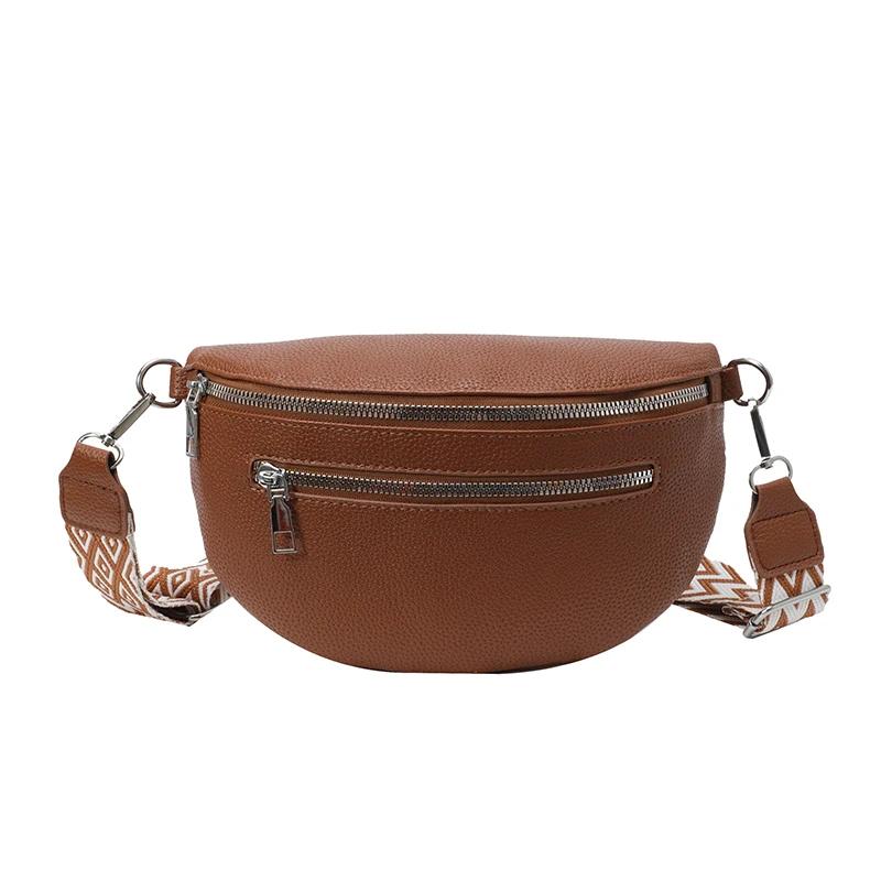 PU Solid Color Zipper Waist Packs Soft Popular Fashi 2026 Hot Selling Stitching Simple Casual Commuting Crossbody Bag