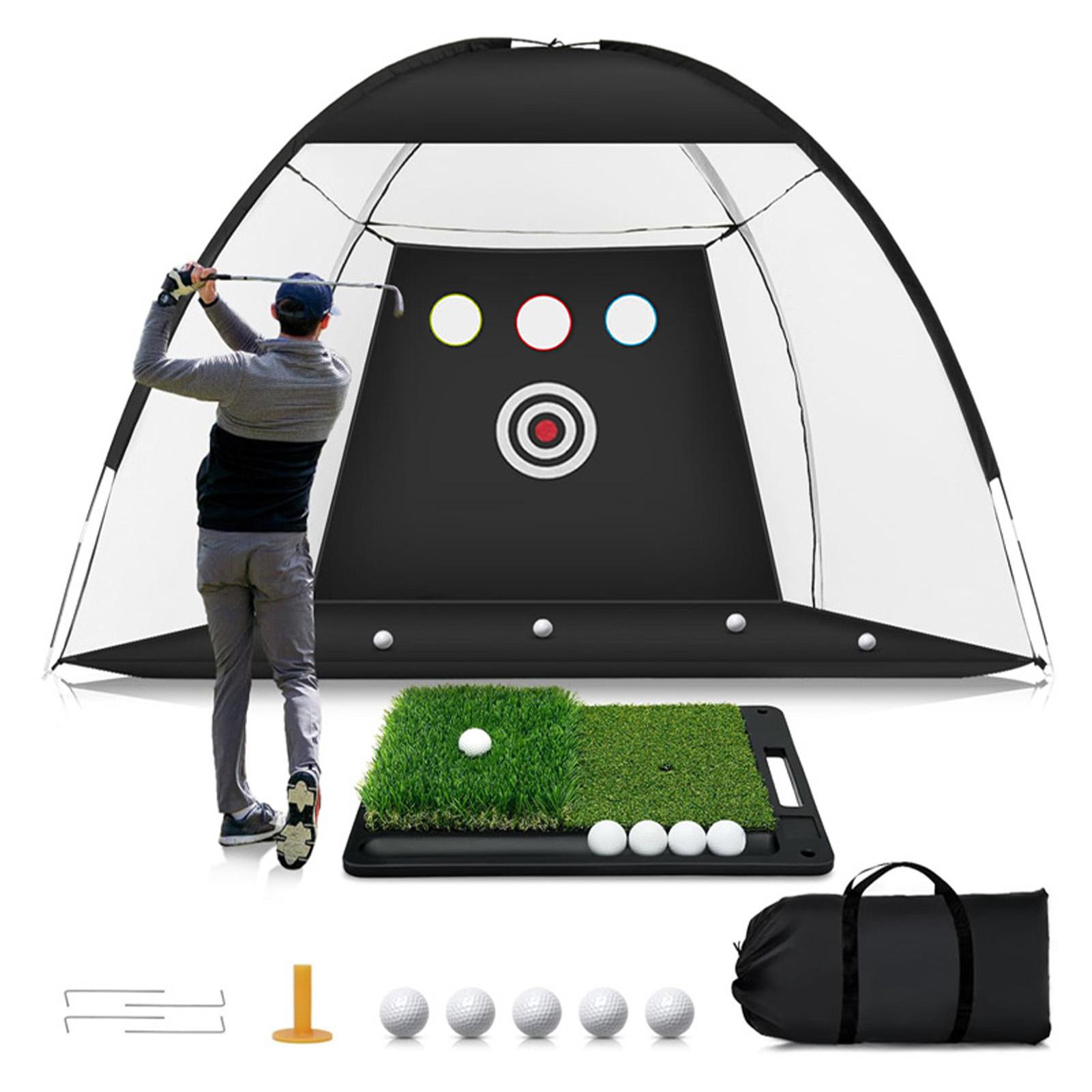 Practice Net Swing Training 10ft Portable Hitting Net with Target Mat Set Easy to Set Up Swing Anywhere for Backyard Driving Chipping