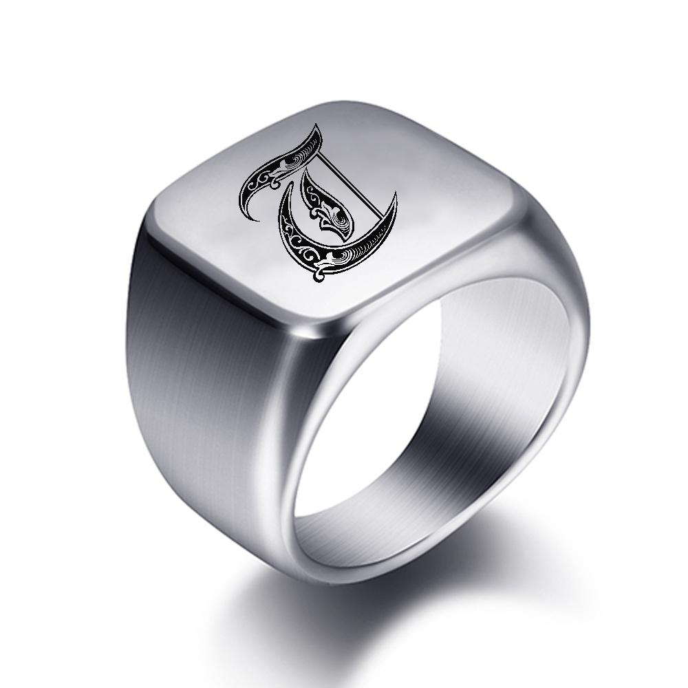 Initial Gravur Individuelle Ringe für Herren Edelstahl Männliches Siegelring Leerer Schmuck Ringband Hochglanz Silberfarben US-Größe