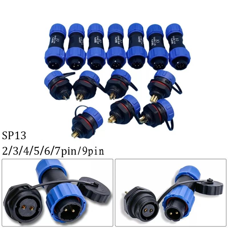 

SP13 Водонепроникний з’єднувач IP68 2/3/4/5/6/7/9-контактний з’єднувач кабелю «Папа/мама» Штекерна гніздо Гайка/фланець/Док-кабель З’єднувач проводів 2Pin
