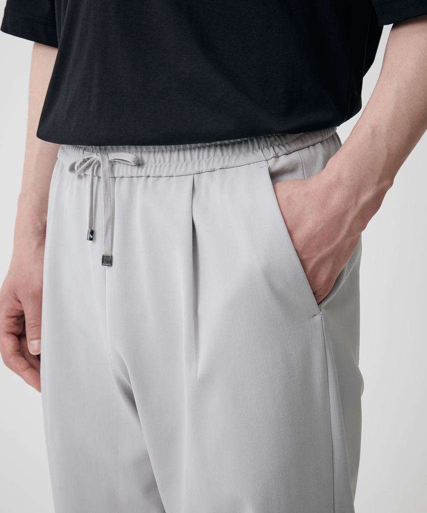 MUSINSA STANDARD Wide Easy Elastic Waist Crop Slacks [Light Gray]
