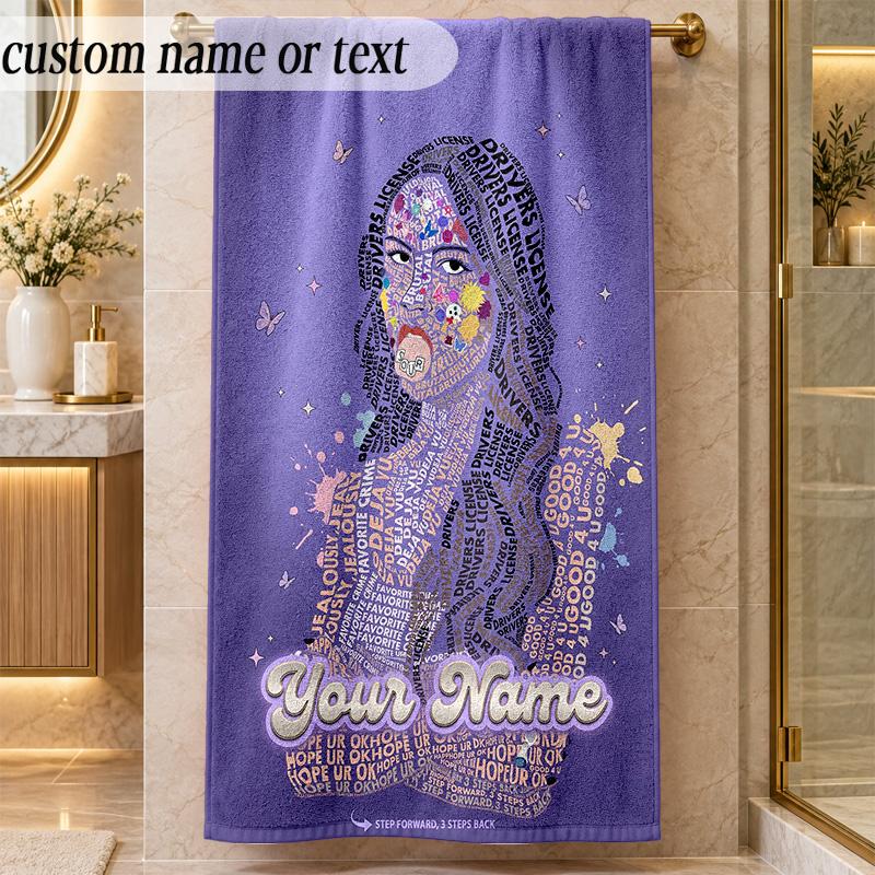Beach TowelOlivia Rodrigo Custom Name Text Personalized Soft Towel for Beach Pool Indoor Home Decor Gift
