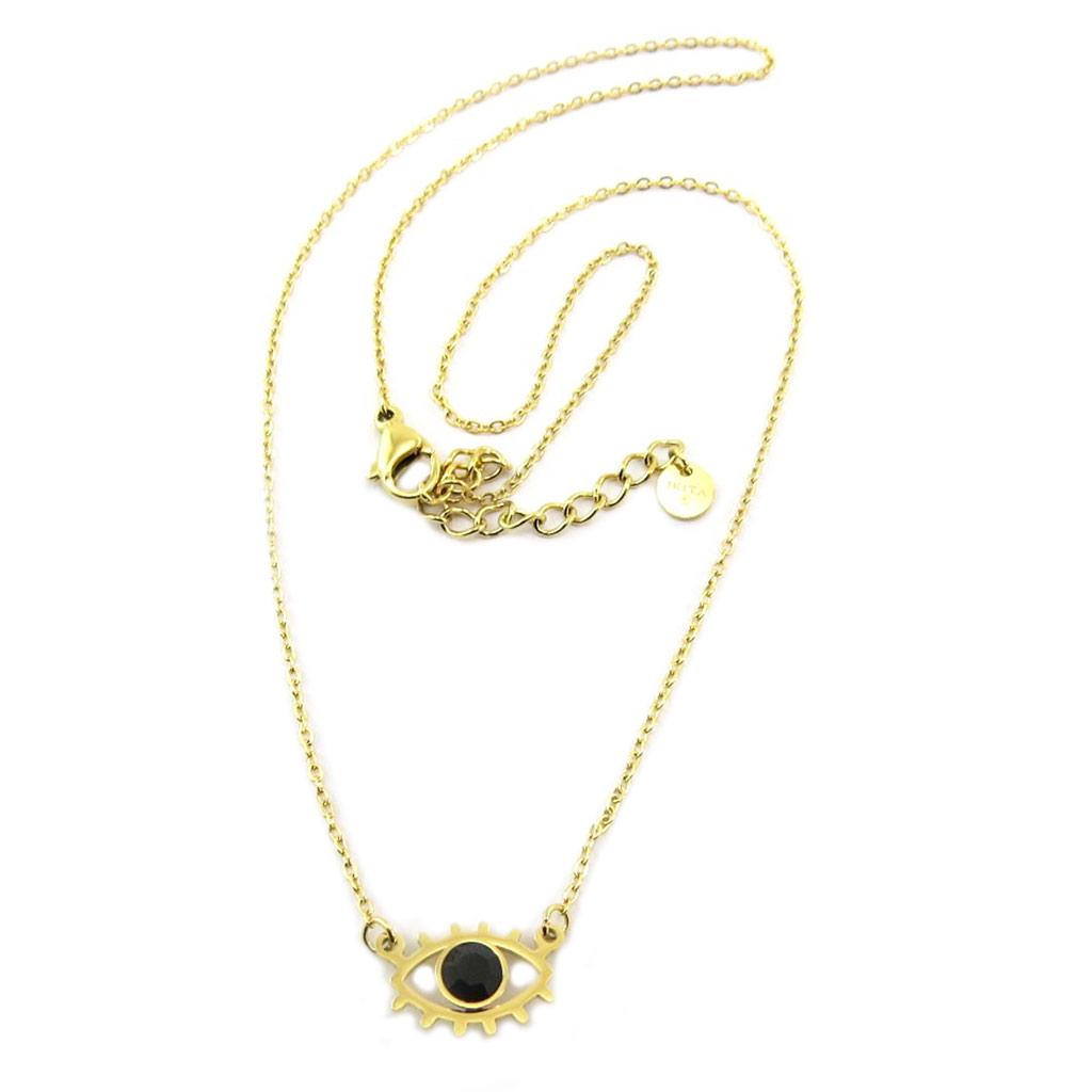 Les Trésors De Lily [P7881] - Collier créateur acier 'Oeil de Fatma' noir doré - 12x8 mm