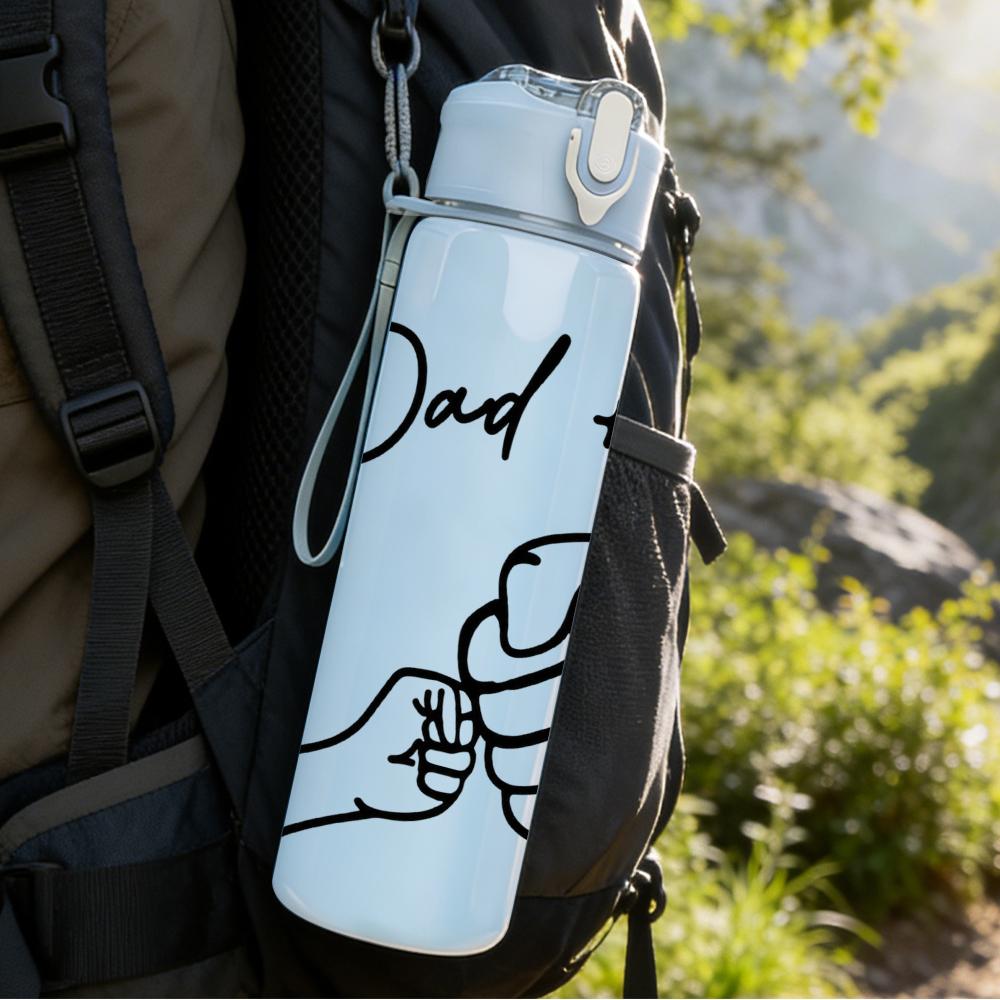 1PC Dad And Me Hand Shake Outline 750ml Color Plastic Water Bottle Leakproof Flip Straw Lid For Sports Office Home Use