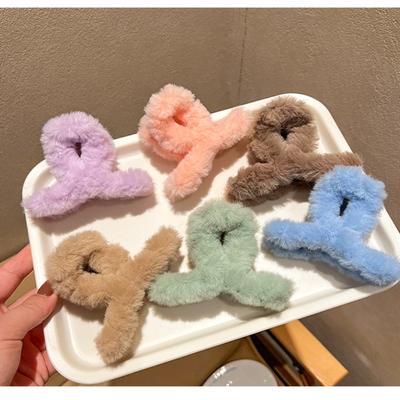 Fluffy Hair Claw Korean Style Hair Barrettes Barrette Crab Headwear  Winter